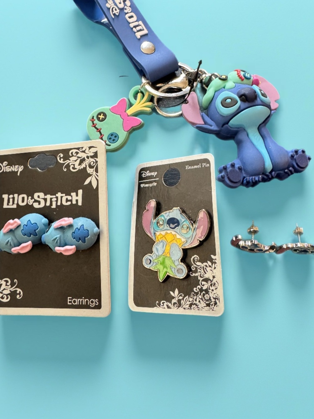 Disney Lilo & Stitch Bundle Lot New NWT: Loungefly Enamel Pin, Earrings & Keycha
